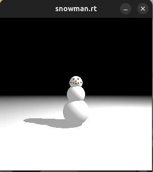 A snowman scene built from spheres and a plane, demonstrating simple composition, lighting, and cast shadows.